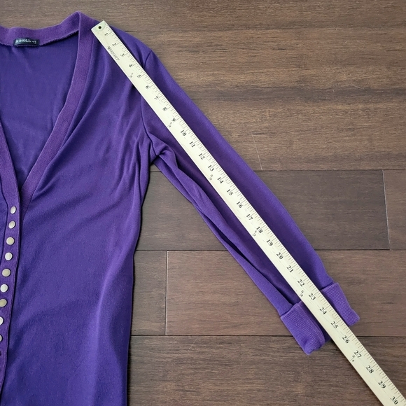 Women's Purple Longline Slim Fit V-Neck Ribbed Hem Cardigan Sweater Size L - Picture 8 of 8